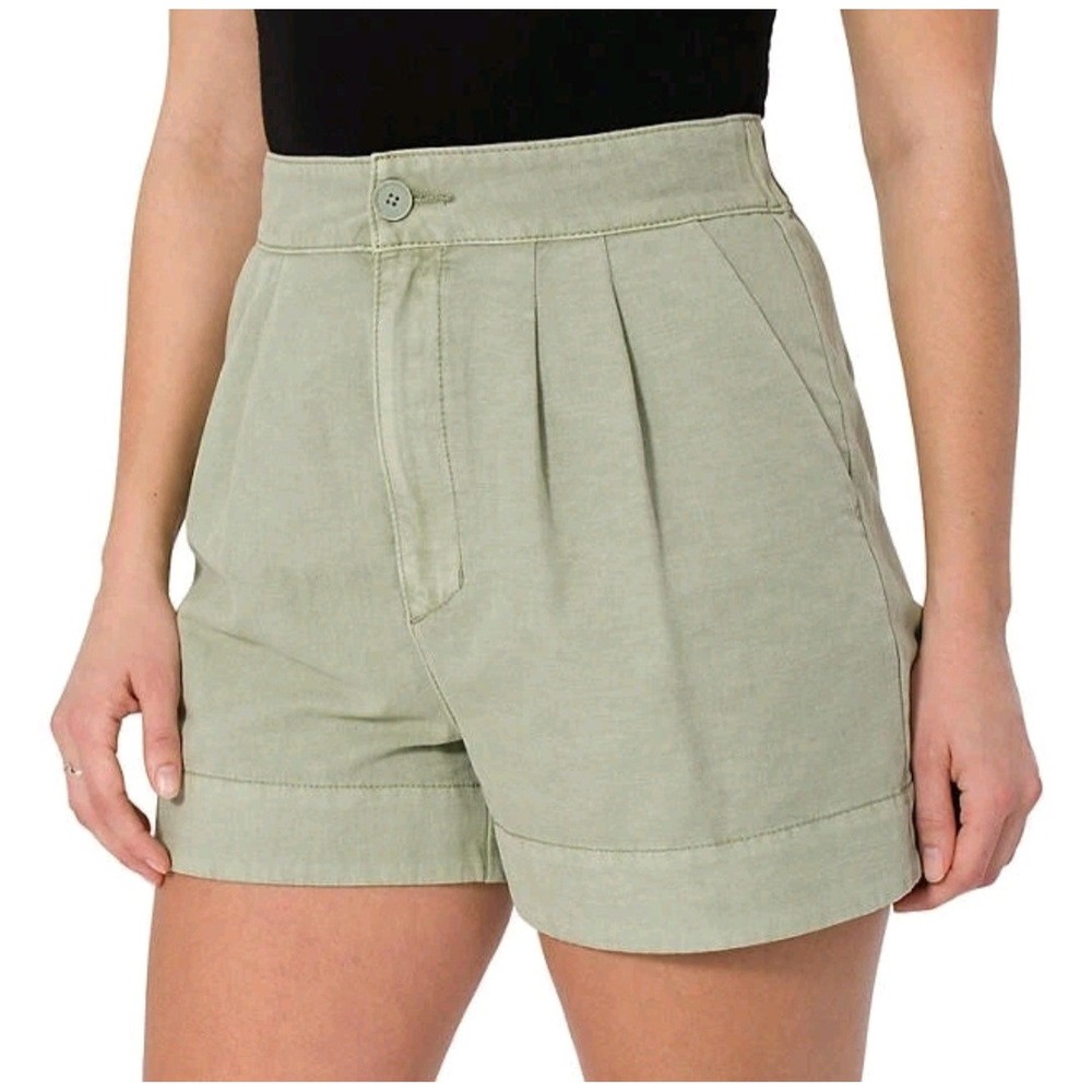 Joie Pleated Shorts Faded Cactus Green Cotton Linen High Rise Womens XL NEW